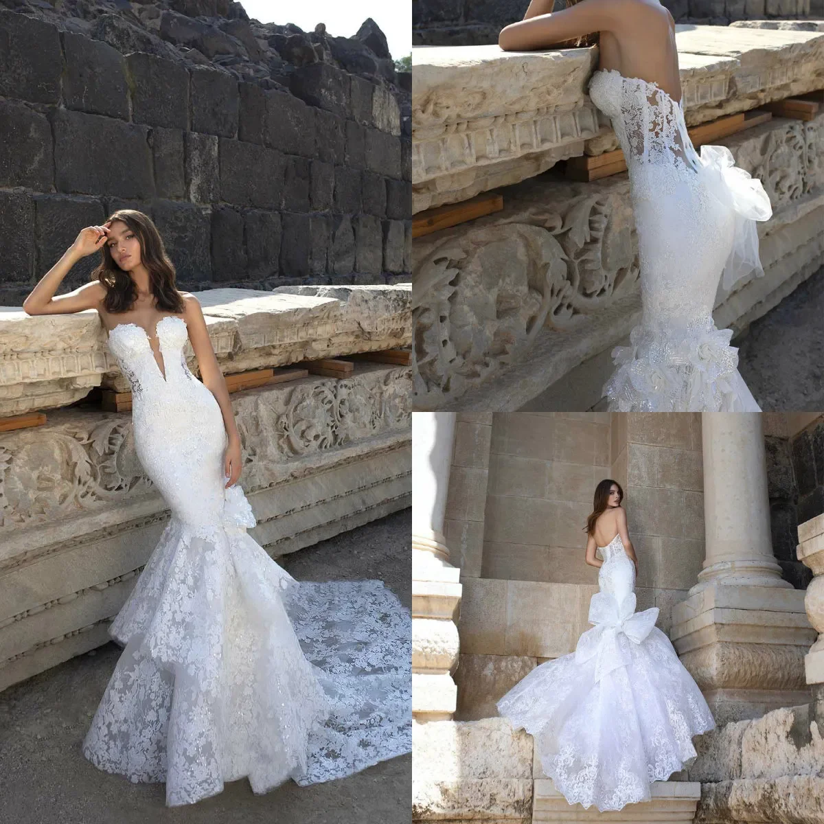 

Modern luxury elegant mermaid wedding dress lace sweetheart applique illusion backless bridal dress sweep train plus size robe