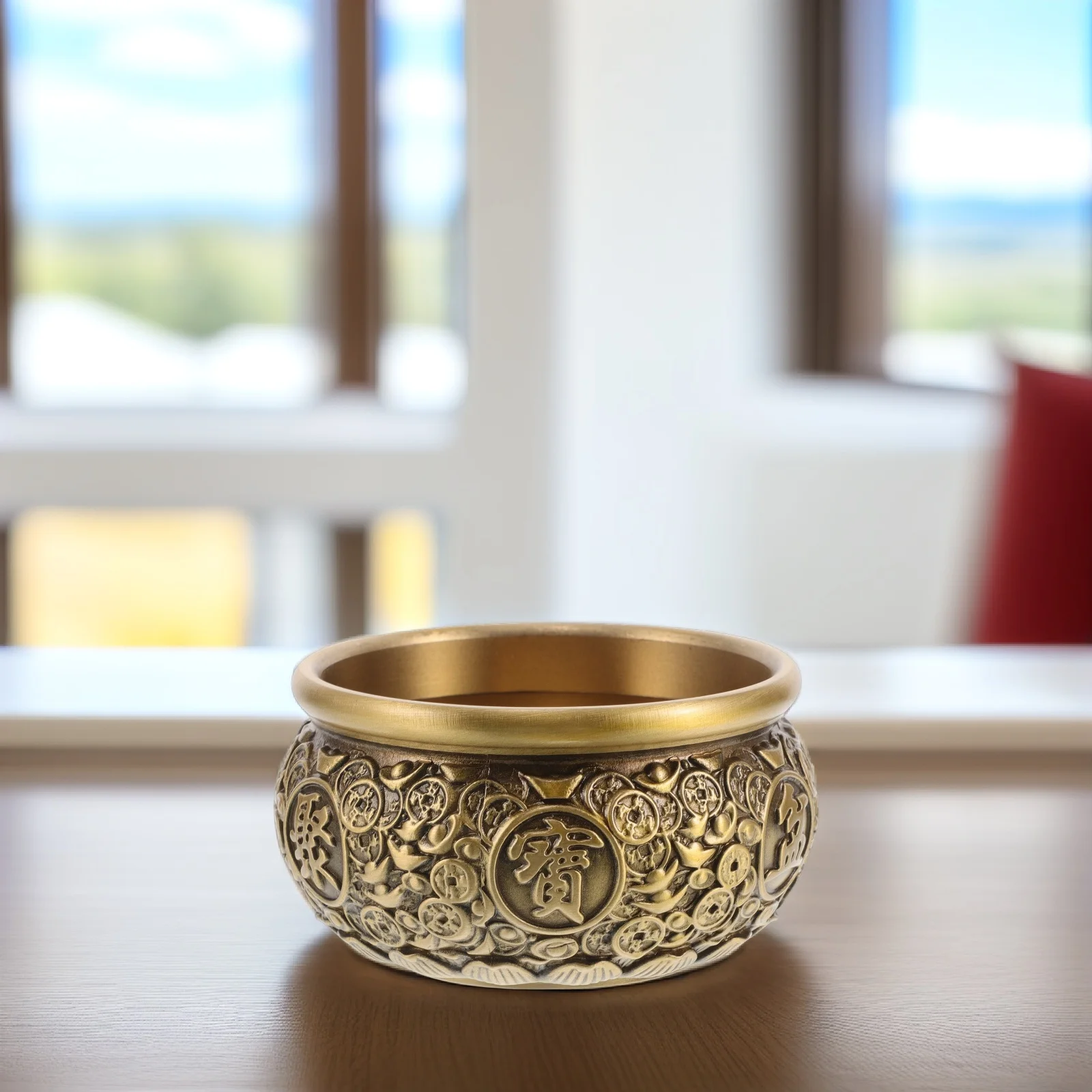 

Copper Treasure Basin Lucky Money Holder Feng Shui Decor Chinese Fortune Bowl Wealth Figurine Prosperity Symbol Home Decoration