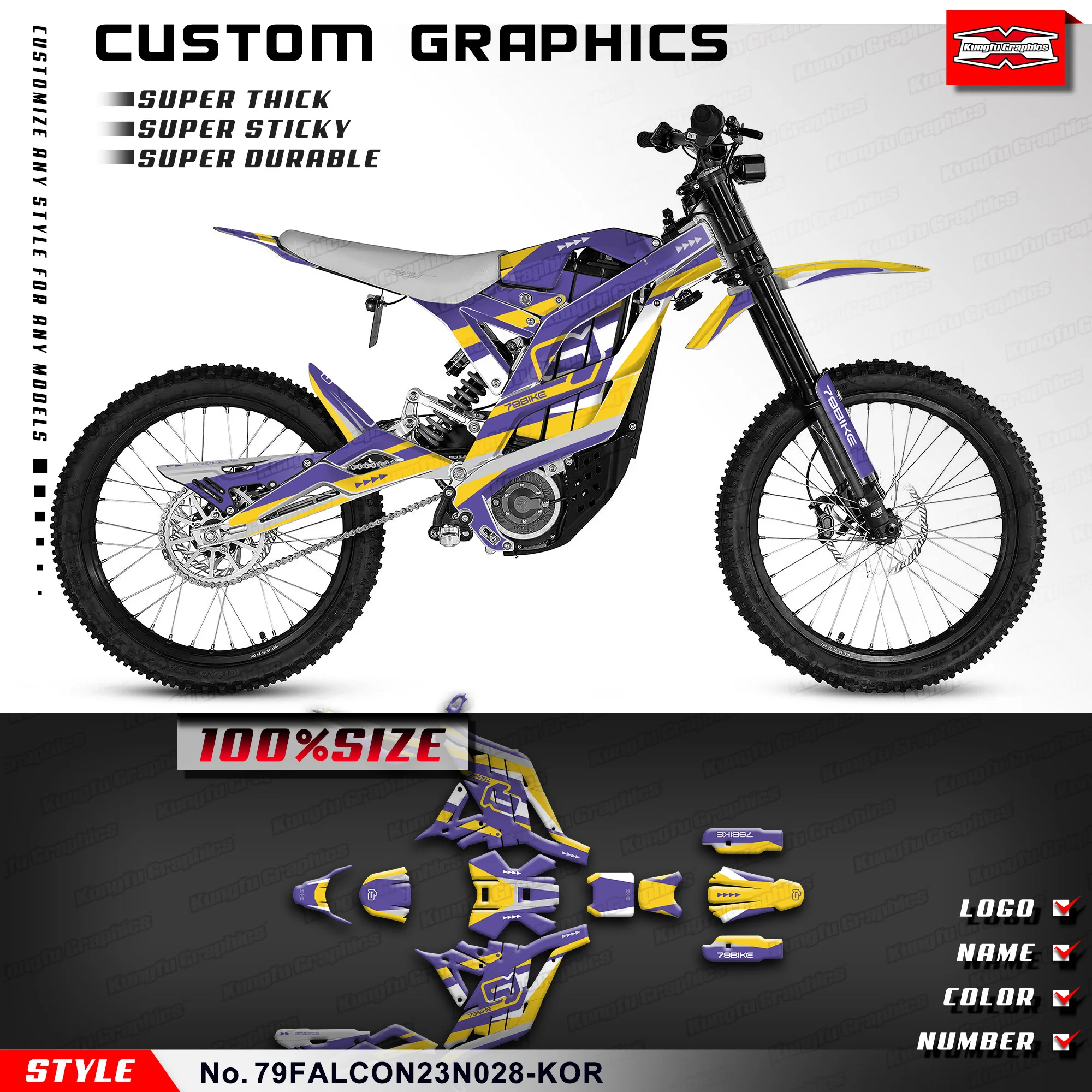 

KUNGFU GRAPHICS Racing Sticker Durable Vinyl for 79BIKE Falcon Pro Dirt eBike 79 Bike, Rebuilding, 79FALCON23N028-KOR