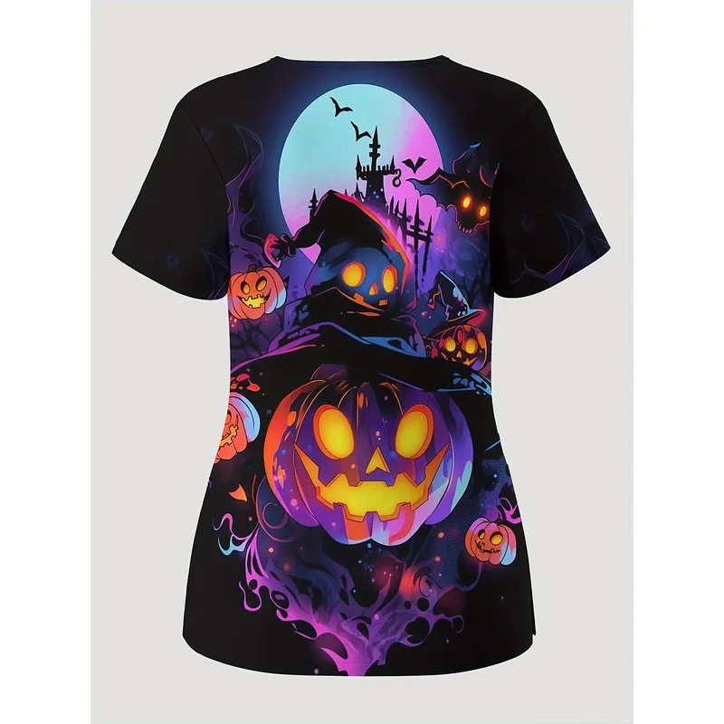 Halloween pumpkin-themed printed lettersVNurse's uniform，Comfortable and practical medical uniforms，Suitable for doctors、Nurse、D