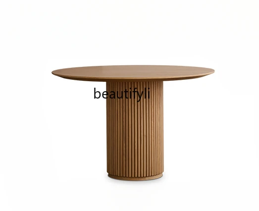 

Solid wood dining table and chairs retro style home dining table small apartment living room advanced round table