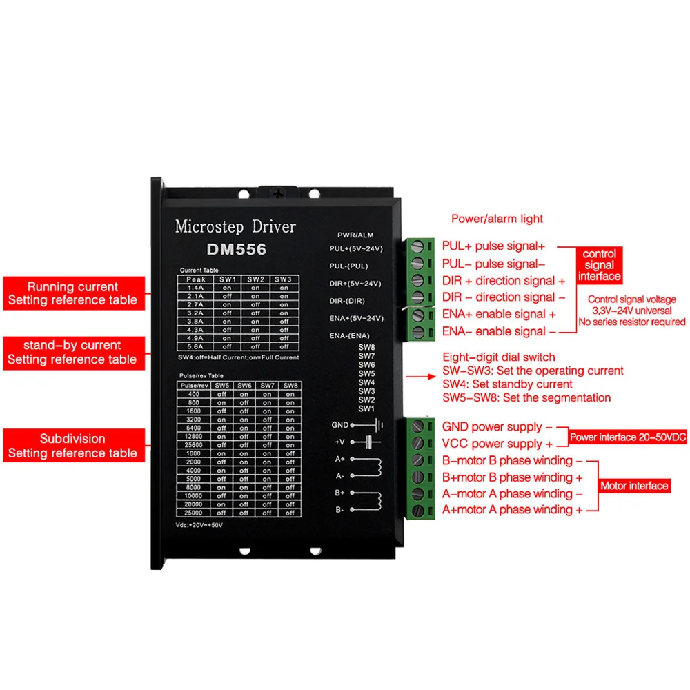 DM556 DM542 Digital Stepper motor driver 2 phase 20-50V DC 1-5.6A for 42 57 stepper motor Nema17 Nema23 Stepper Motor Controller