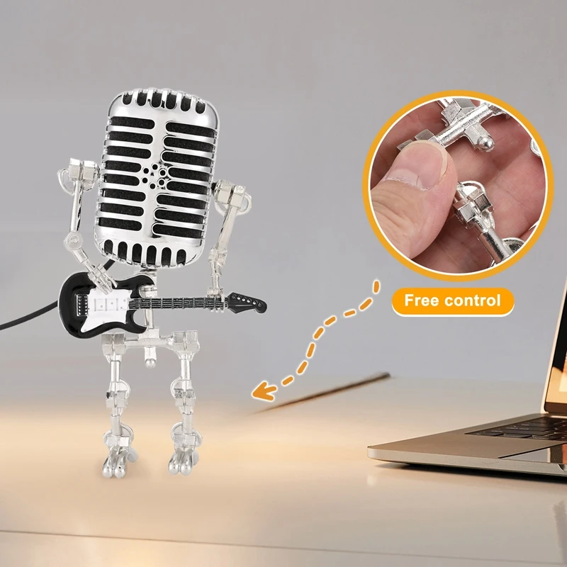 ABKO-Mic Robot,Retro Style Microphone Robot Table Lamp,Holding Guitare Night Light,Vintage Microphone Robot Desk Lamp