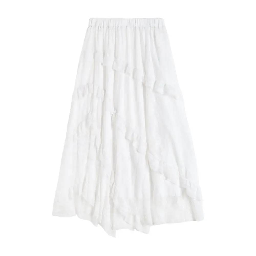

Y2K Stretchy Womens Lace Midi Skirts High Waist Asymmetrical Fairy Long Skirt Layered Sweet Maxi Skirt Summer
