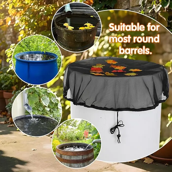 120cm Rain Barrel Accessories Mesh Cover with Drawstring Collection Buckets Cover Tank Harvesting Tool Protector in Garden