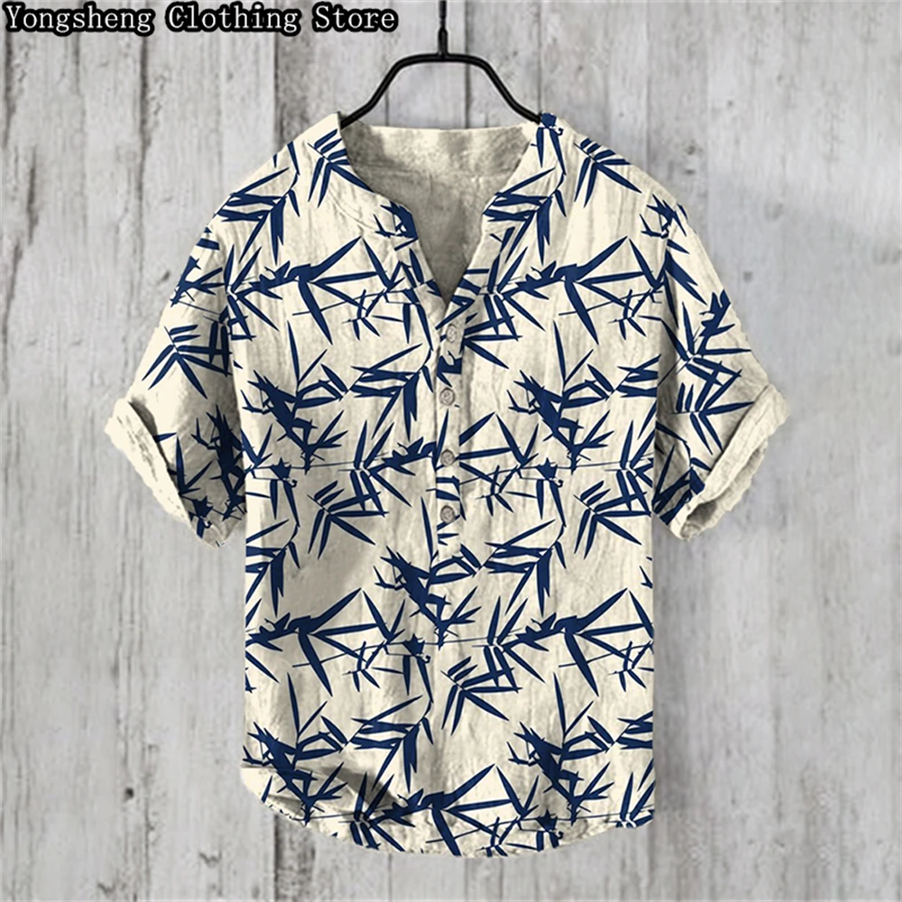 Summer men\'s POLO shirt short-sleeved linen printed shirt Chinese style 2024 new casual vacation large size clothing S-5XL