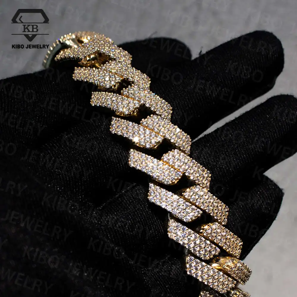 Luxury Heavy Hip Hop Big Size 925 Silver 10k Solid Yellow Gold Mossanite Chain 18mm Vvs1 Lab Grown Diamond Iced Out Cuban Link B