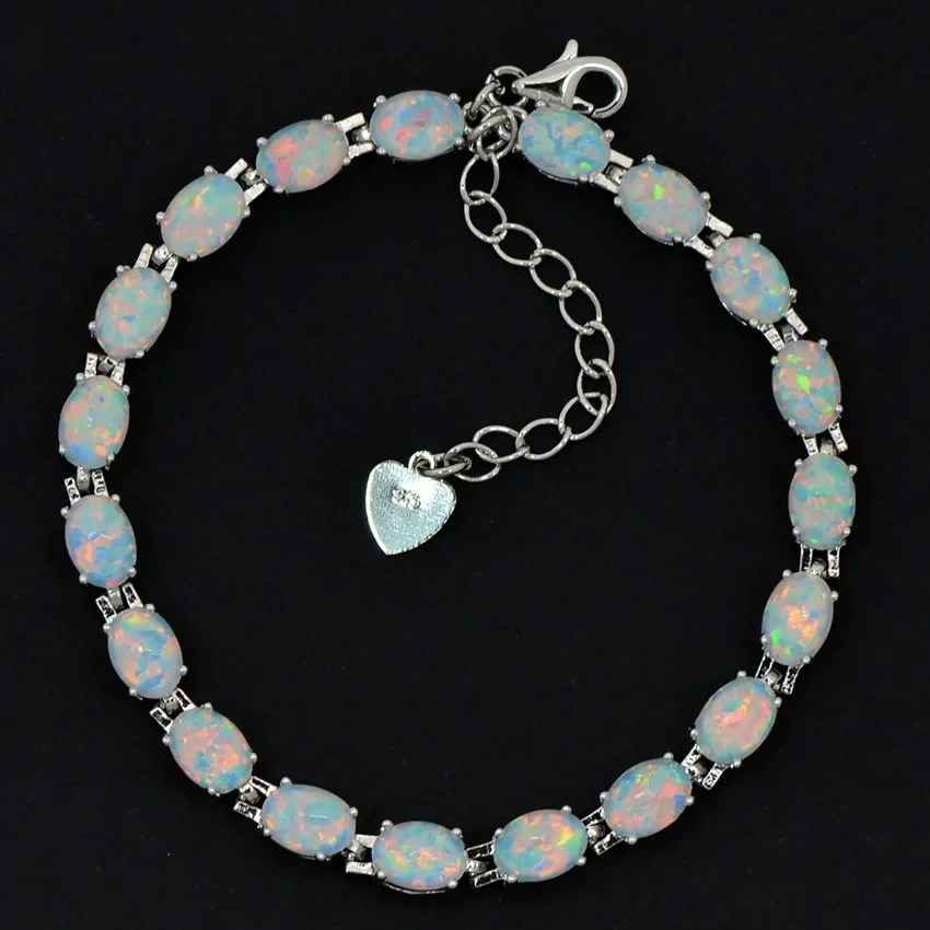 JLB-052 Trendy Precious Oval Gemstone white pink blue Fire Opal Bracelets Tenis for Women Elegant Jewelry Best Gift for Lovers