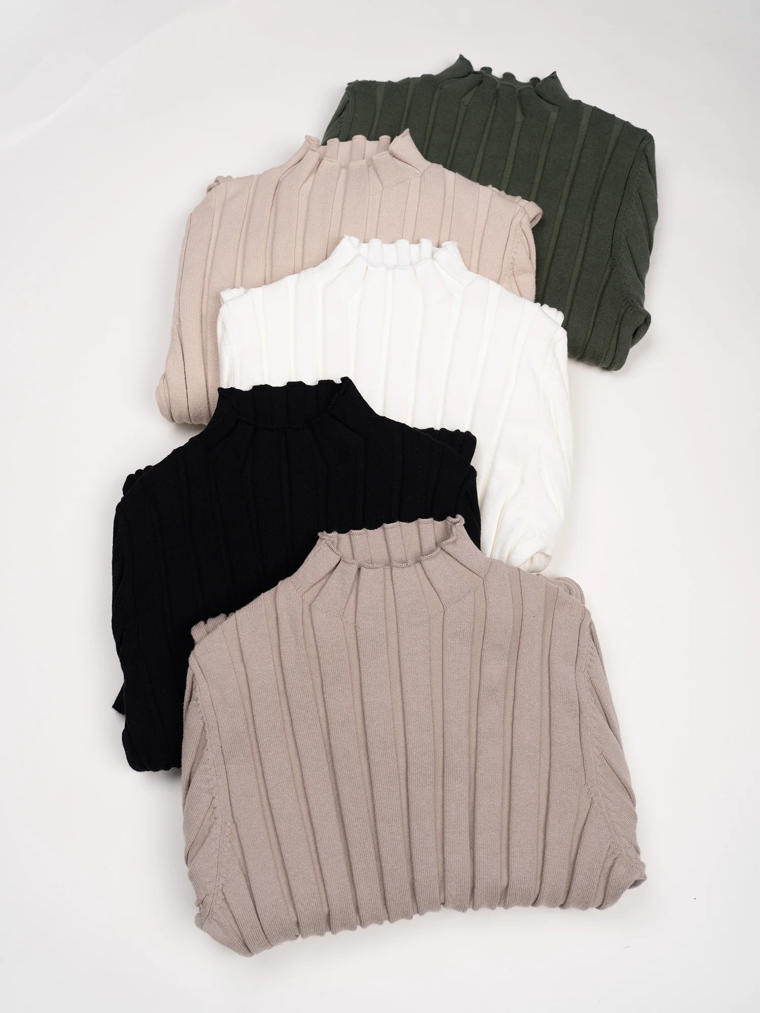 Mock Neck Cotton Sweater Women Basic Wide Ribbed Tops Knitted Pullovers Autumn