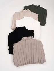 Mock Neck Cotton Sweater Women Basic Wide Ribbed Tops Knitted Pullovers Autumn