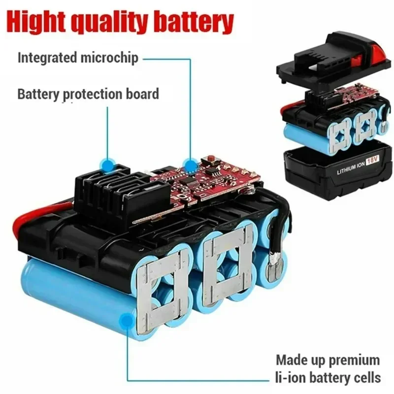 For Milwaukee M18 Power Tool Battery, Charger, 18V 6000mAh, BR, XC, 18V,  M18B5, 48-11-1860, Built-in 18650 Battery