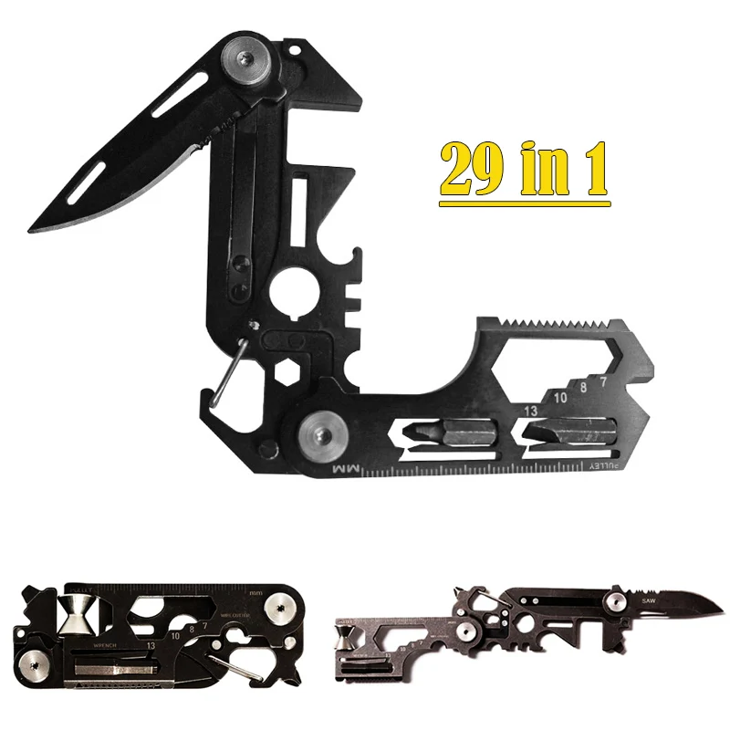 29 In 1 EDC Mini Pocket Tool Multifunction Outdoor Camping Survival Tools Fold Knife Wrench Screwdriver Pulley Emergency Key Set