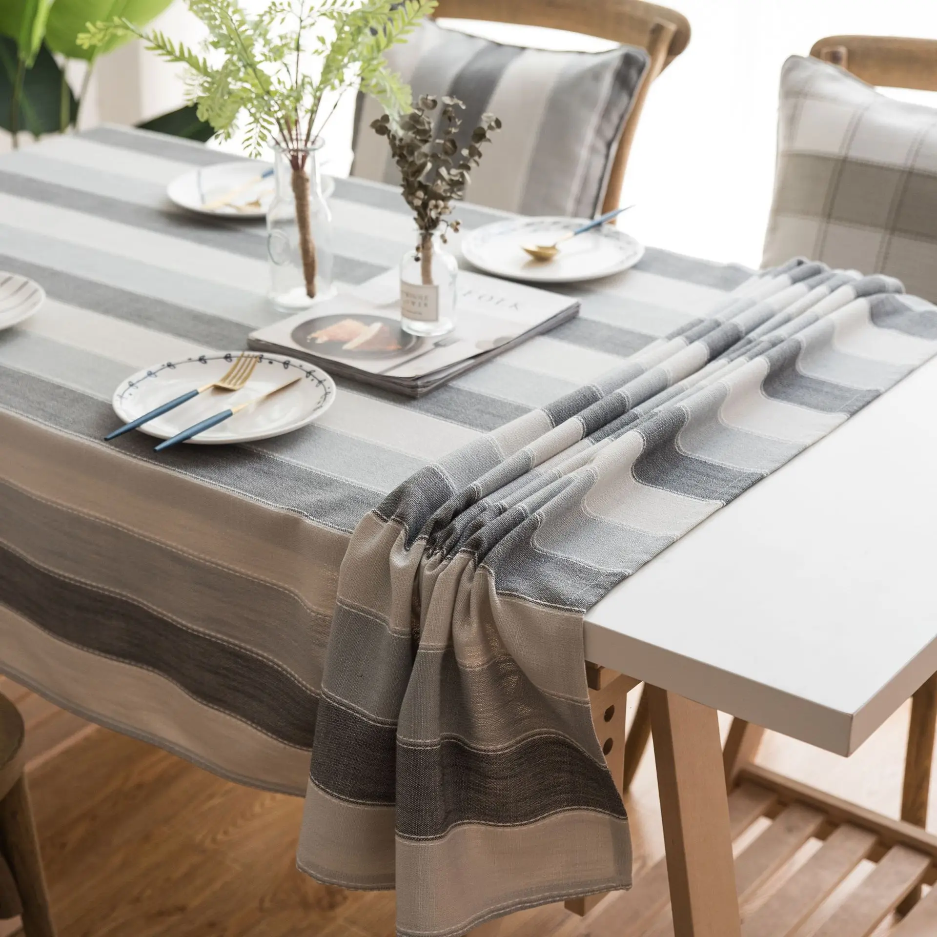 

Nordic Striped Waterproof Tablecloth Light Luxury Cotton And Linen Effect Dining Table Towel Coffee Table Sofa Cover Cloth