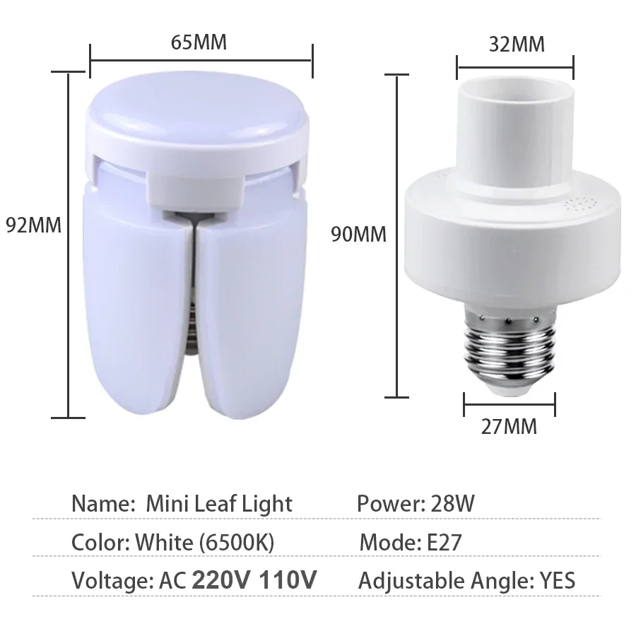 85-265V Foldable Fan Blade E27 LED Light Bulb with Timer Remote Controller for Home Warehouse Garage Storage Lighting