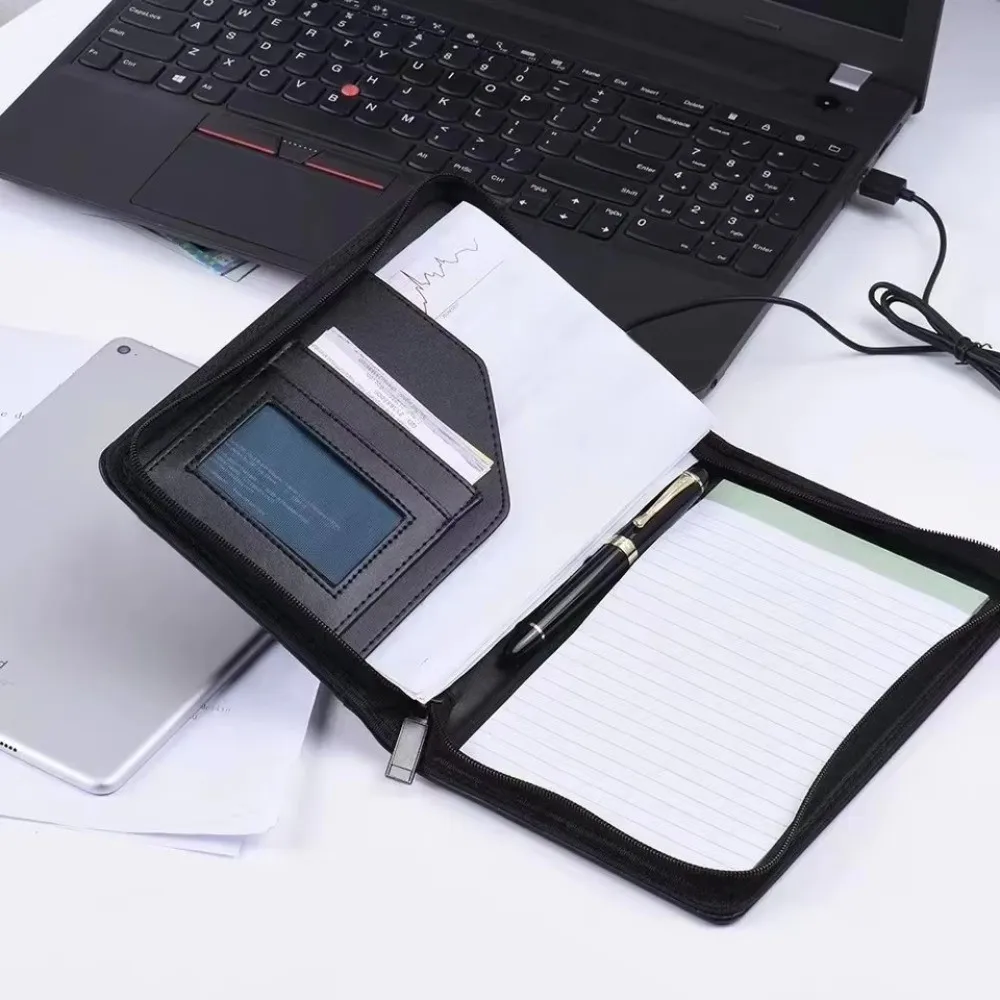 A5 Business Portfolio PU Leather Multi-functional Portfolio Folder Memo Note Pad with Business Card Holder