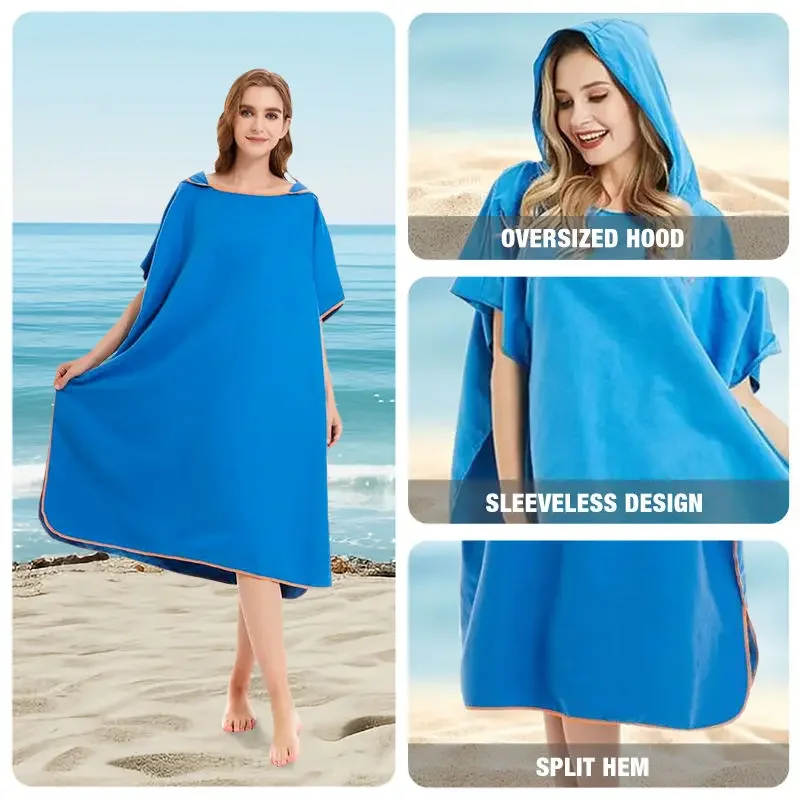 Microfiber Hooded Towel Men Women for Swim Beach Travel Quick Dry Changing Robe Cape Bath Towel Bathrobe Surf Poncho Sauna Play