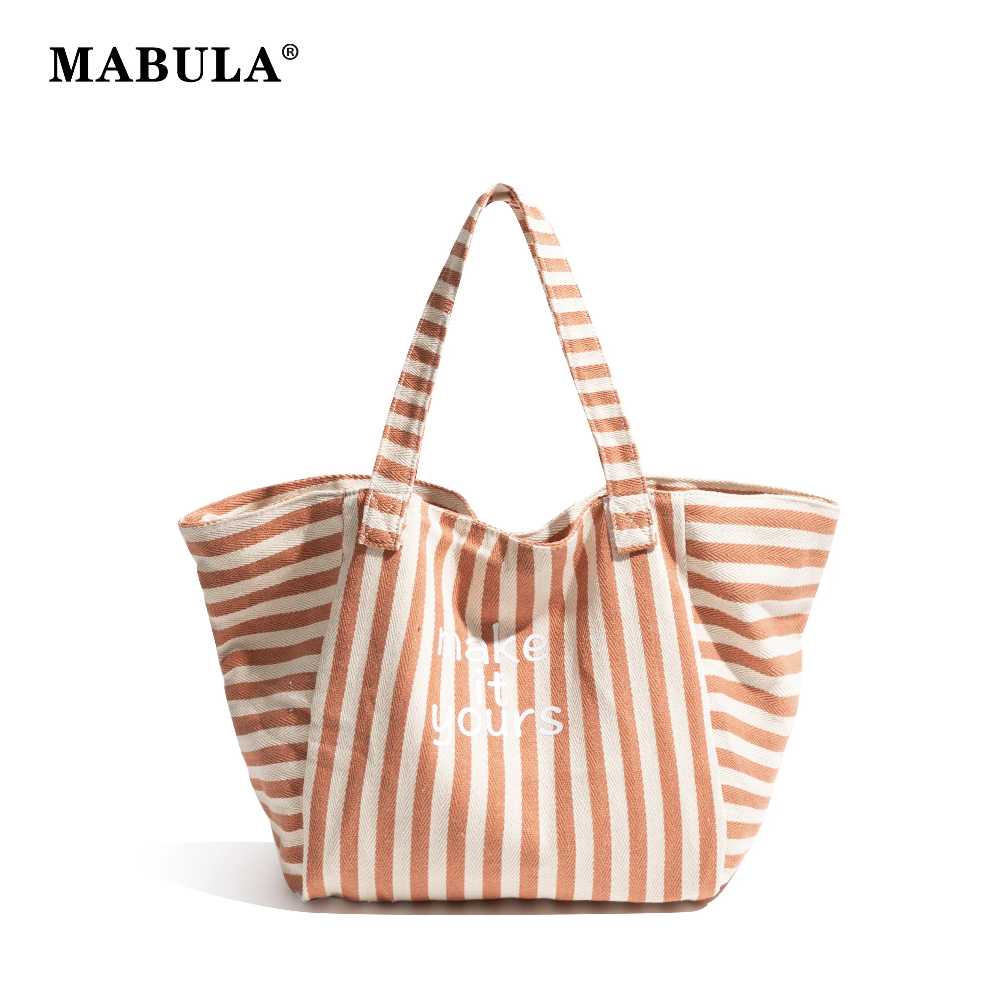 

MABULA Canvas Striped Large Capacity Square Tote Handbag Fashion Simple Casual Design Women Study Work Shopping Shoulder Purse