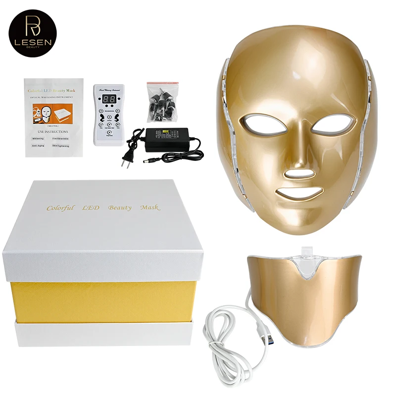 Mascarilla fotodinámica de 7 colores para blanquear la piel del rostro y el cuello, mascarilla para acné, contracción de poros, fotón, contenedor de belleza, mascarilla de fototerapia LED