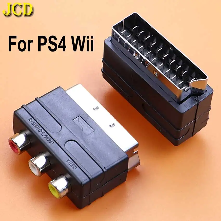 JCD 1PCS 21 Pin SCART Male To 3 RCA Female AV Audio Video Adapter Converter Plug For PS4 Wii DVD VCR TV Set-top Box