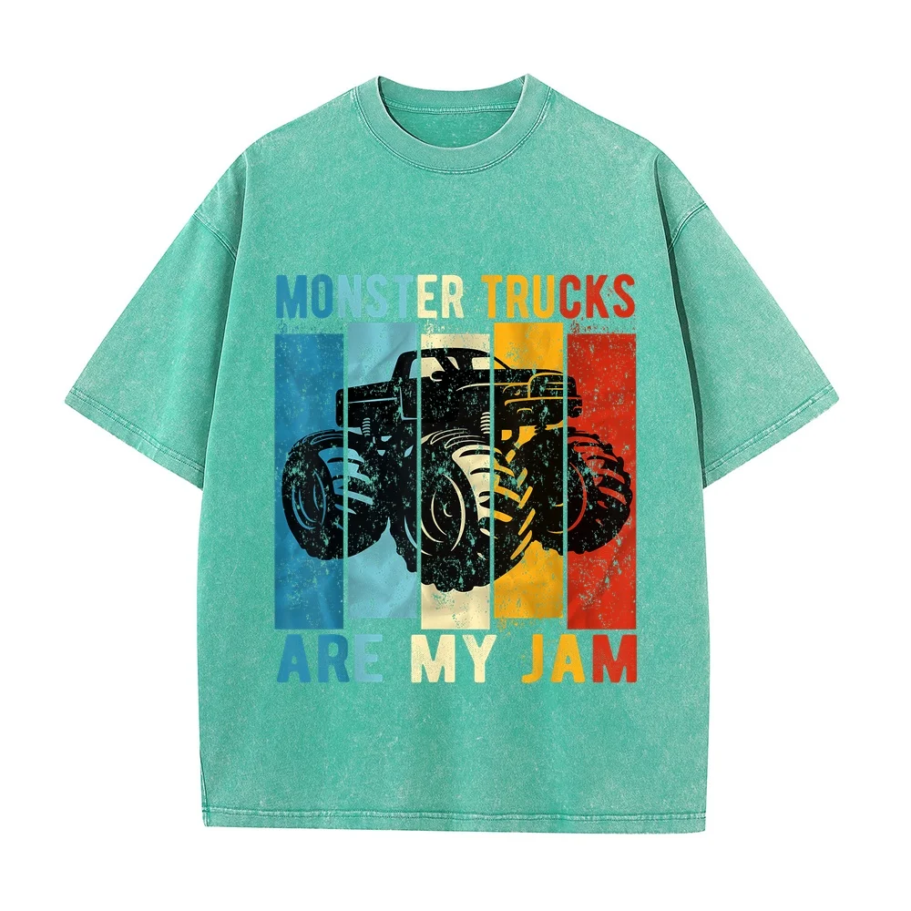 Monster Trucks Are My Jam Vintage Retro Truck T-Shirt Men's Kitty Luxury Designer Clothes Green Round Neck Tee Humor Shirt