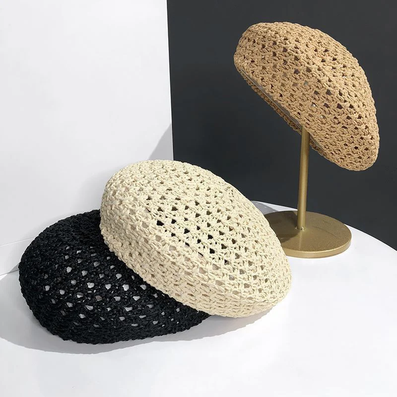 Japan Korea Style Paper Straw Beret Caps for Women Summer Breathable British Painter Hat Fashion Newsboy Hat Sombreros De Mujer