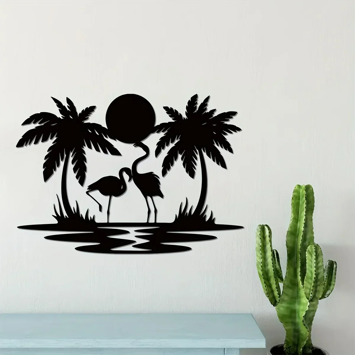 Metal Palm Tree Wall Decorations, Metal Flamingo Palm Tree Sunset Sign, Housewarming Gift, Wall Art for Bedroom and Living Room