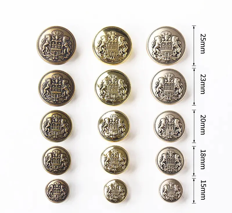 100 قطعة من إكسسوارات الديكور أزرار تاج الأسد المزدوج تصميم أزرار الخياطة العتيقة أزرار الملابس الذهبية #5