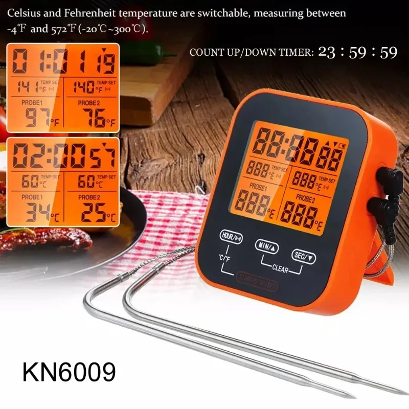 

Digital Thermometer BBQ Wireless Kitchen Oven Food Cooking Barbecued Smoked Meat Thermometer Probe and Timer Temperature Alarm
