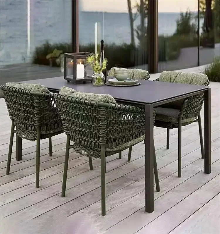 Factory customization Outdoor rattan woven metal leg table and chair set balcony small courtyard simple leisure outdoor chairs