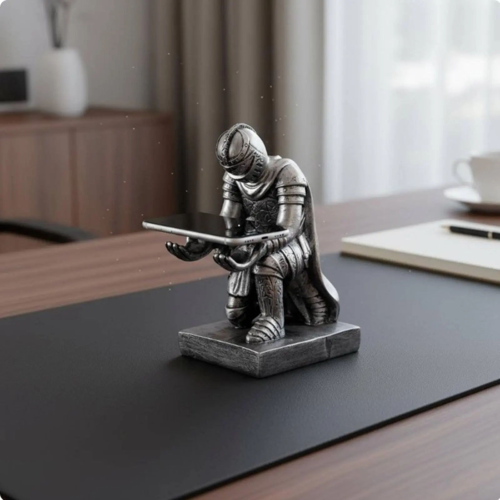 Kneeling Soldier Pen Holder Multifunctional Medieval Protective Covering Statue Pen Rest Desktop Decorative Piece