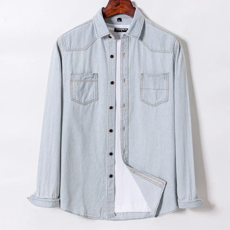 

2025 Denim Pure Cotton Long-Sleeve With Pocket Design Shirt Classic Fashion Embroider Comfortable Clothes