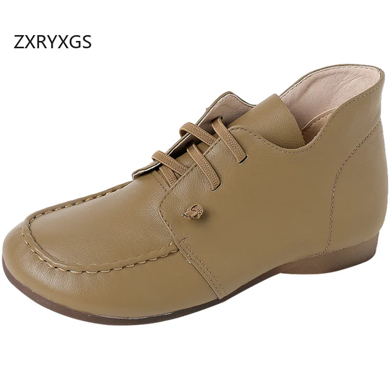 

ZXRYXGS Premium Soft Cowhide Ankle Boots Fashion Casual Shoes Flat Boots Single Large Size Shoes 2025 Winter Women Boots Tide