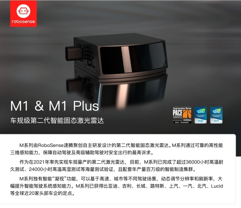 Robosense RS-lidar-M1/RS-lidar-M1 Plus 3D LiDAR de estado sólido inteligente de grau de veículo para condução autônoma