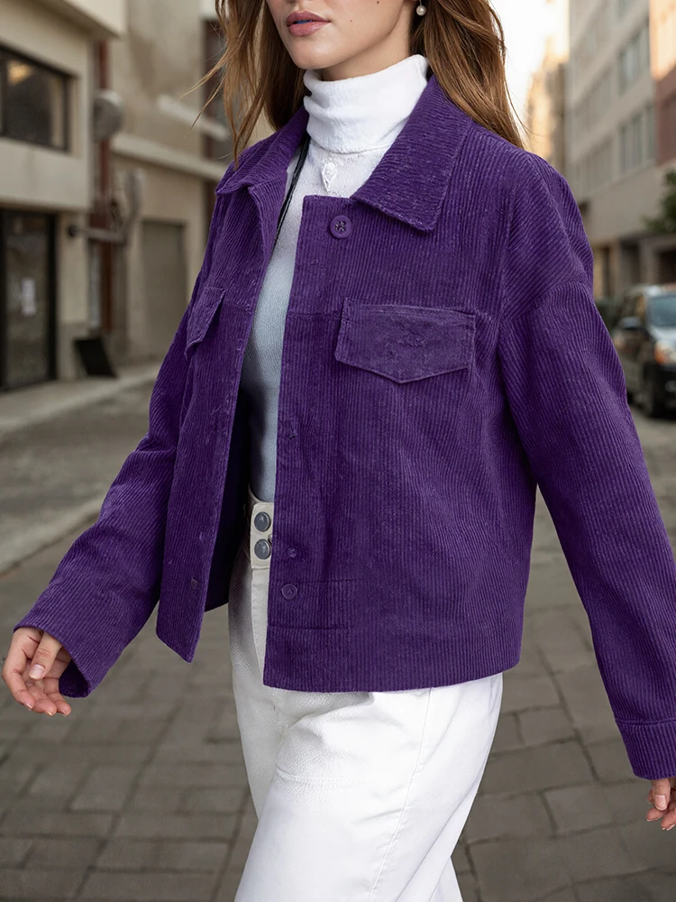 เสื้อแจ็คเก็ตคอปกแขนยาวผ้าลูกฟูกแฟชั่นฤดูใบไม้ร่วงปี 2025 ของ ZANZEA เสื้อโค้ทผู้หญิงสไตล์วินเทจสีพื้น เสื้อคลุมทรงเข้ารูปสไตล์ OL เสื้อแจ็คเก็ตแนวสตรีท