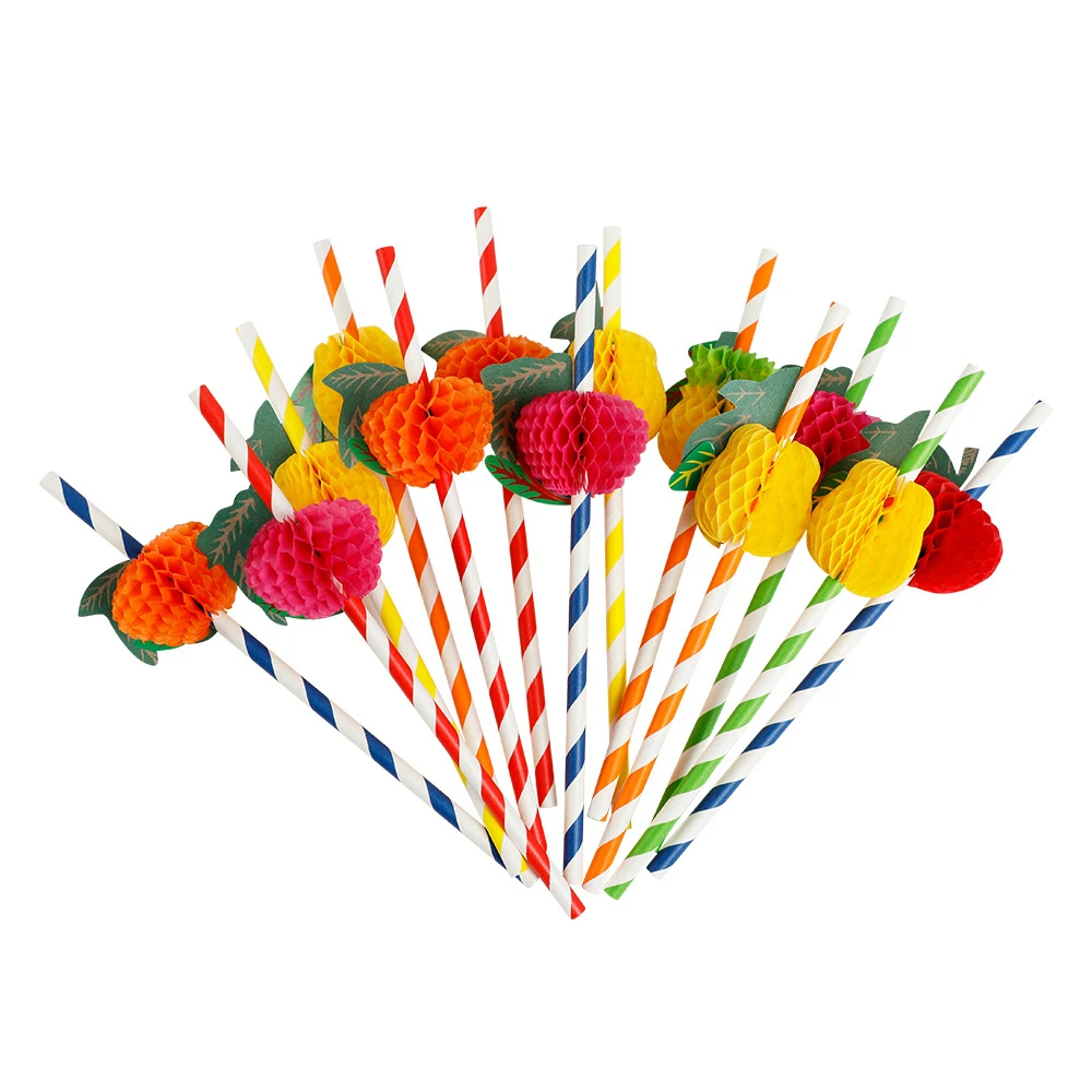 20pcs Flamingo Pineapple Drinking Disposable Paper Straws Hawaiian Beach Tropical Umbrellas Birthday Party Summer Pool Party