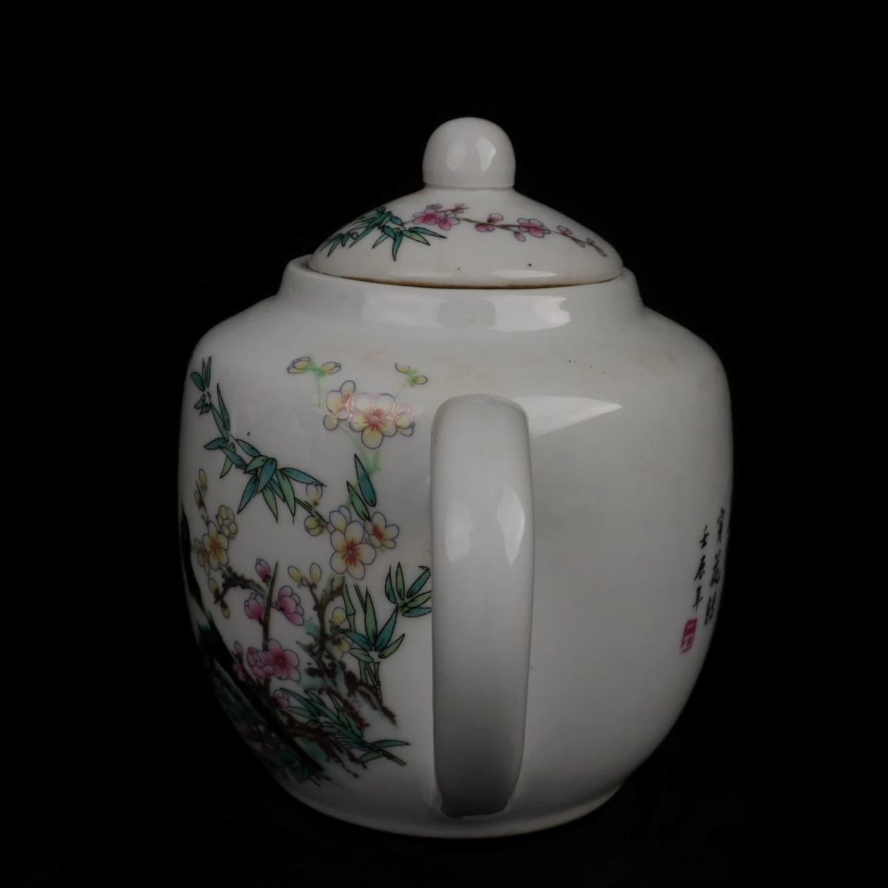 Chinese Ancient Porcelain Teapot with Pink Flower & Bird Design Traditional Tea Pot for Brewing Tea