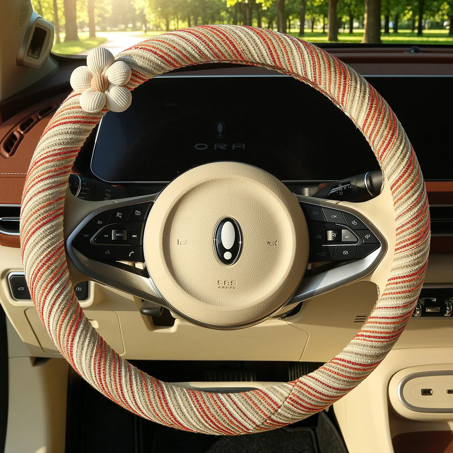 The New Four Seasons Flower Steering Wheel Cover is Suitable for Round D-type Double D-type Anti-slip Comfort Car Handle Covers