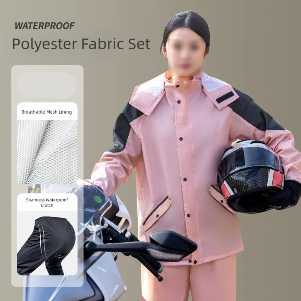 

Waterproof Motorcycle Rain Gear Jacket + Pants Breathable Mesh Reflective Elements Gray/Pink Sizes M-XXL