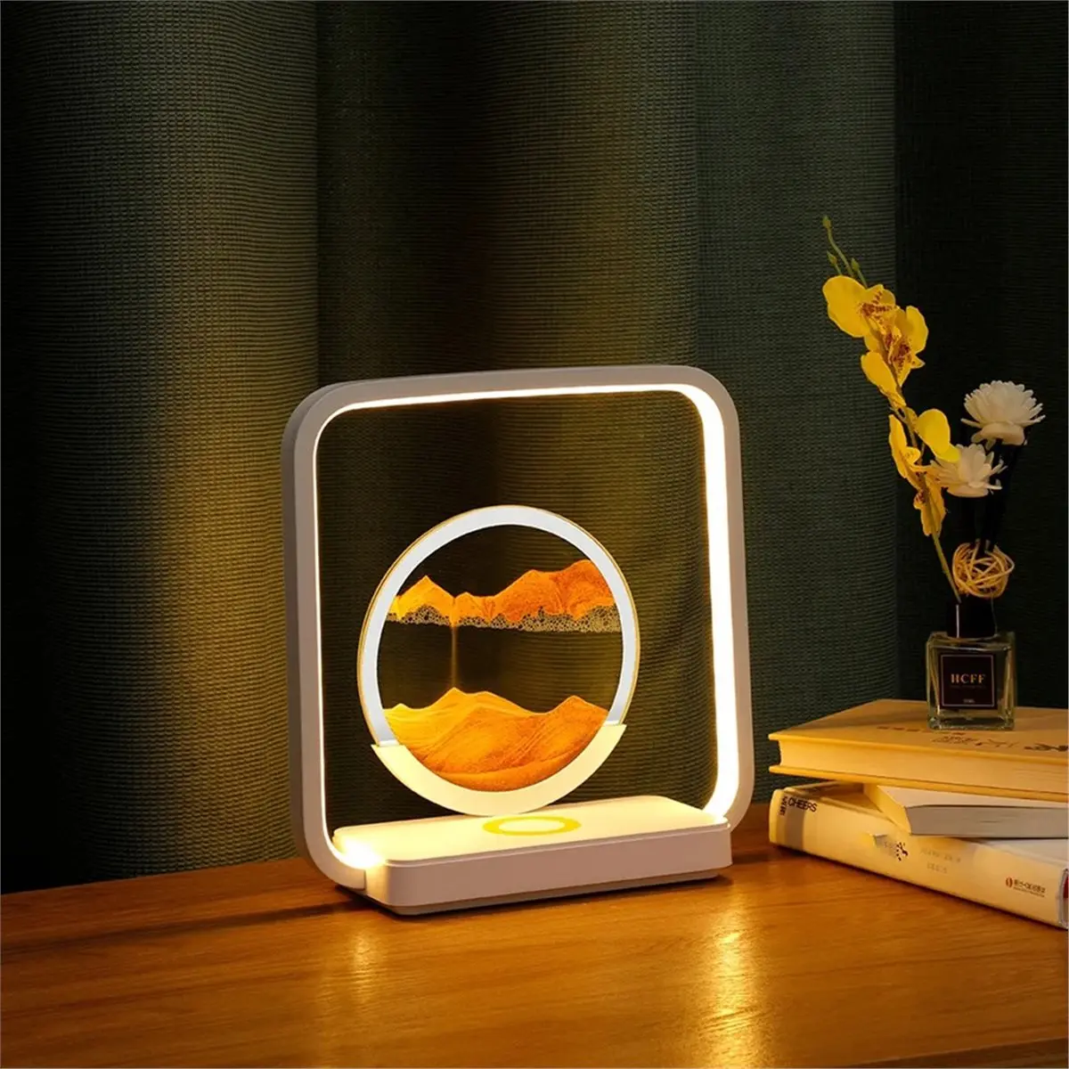 618 Mega Sale Quicksand Painting Desk Lamp Wireless Charging Stepless Dimming Three-Color Temperature Night Light Hourglass