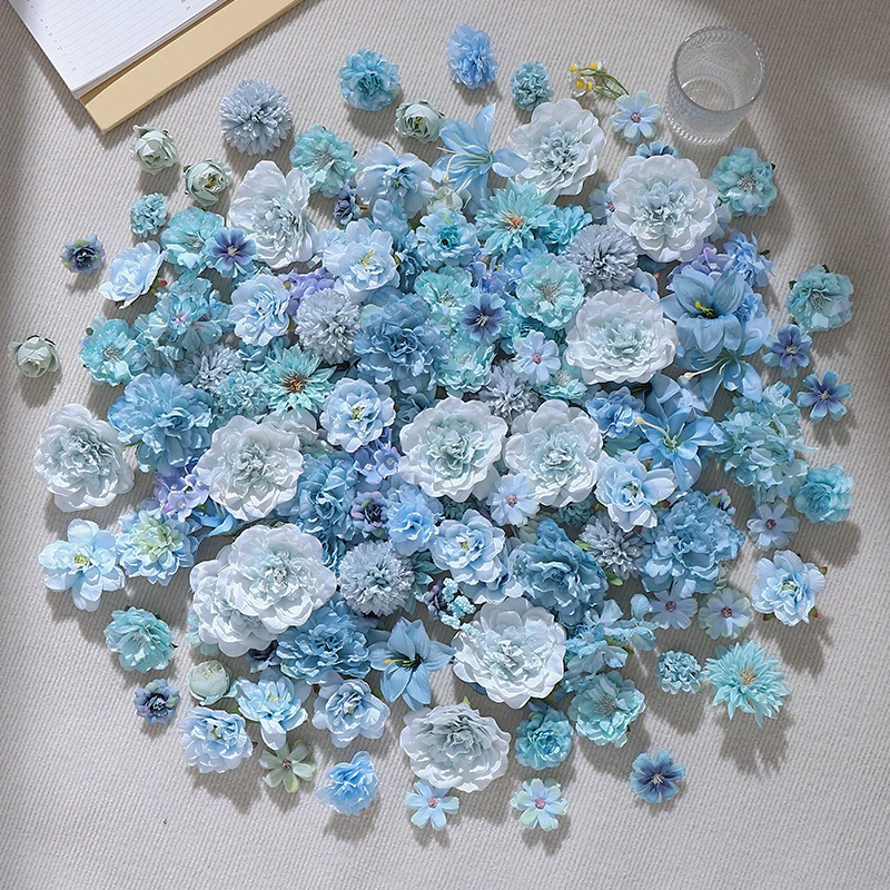 20Pcs Blue Rose Artificial Flowers Silk Fake Flowers Heads For Home Decor Christmas Wedding Decoration DIY Garland Gift Accessor