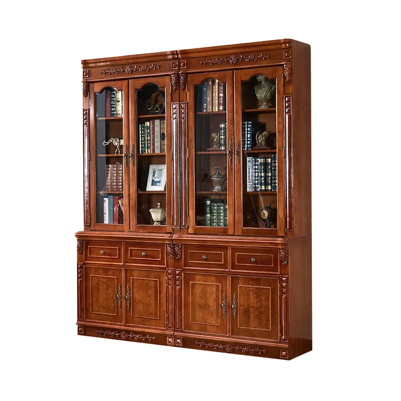 

American bookcase, European all-solid wood bookshelf, floor-to-ceiling locker