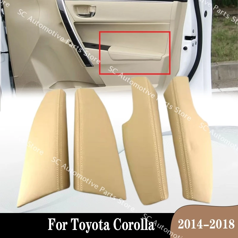 Adecuado para Toyota Corolla 2014-2018, reposabrazos de puerta Reling, manija de cuero, placa embellecedora, cubierta de manija Interior
