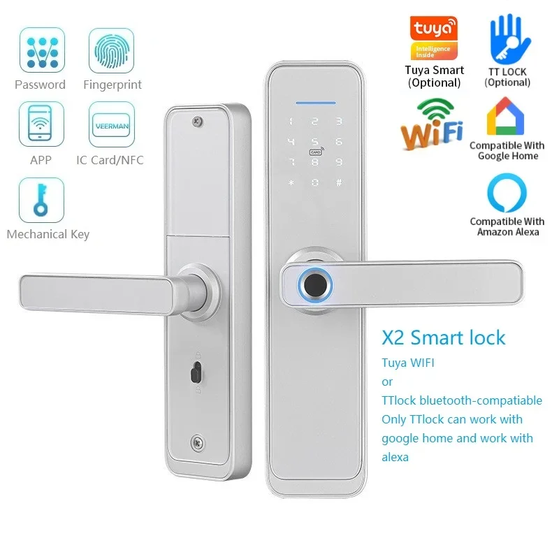 X2 Smart Digital Electronic Lock Fingerprint Password Lock APP Remote Unlock Door Locks Tuya WIFI /TTlock Bluetooth-compatiable