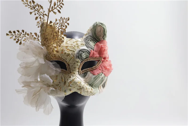 Lace Sequined Fox Cat Face Performance Stage Halloween Party Women's Mask