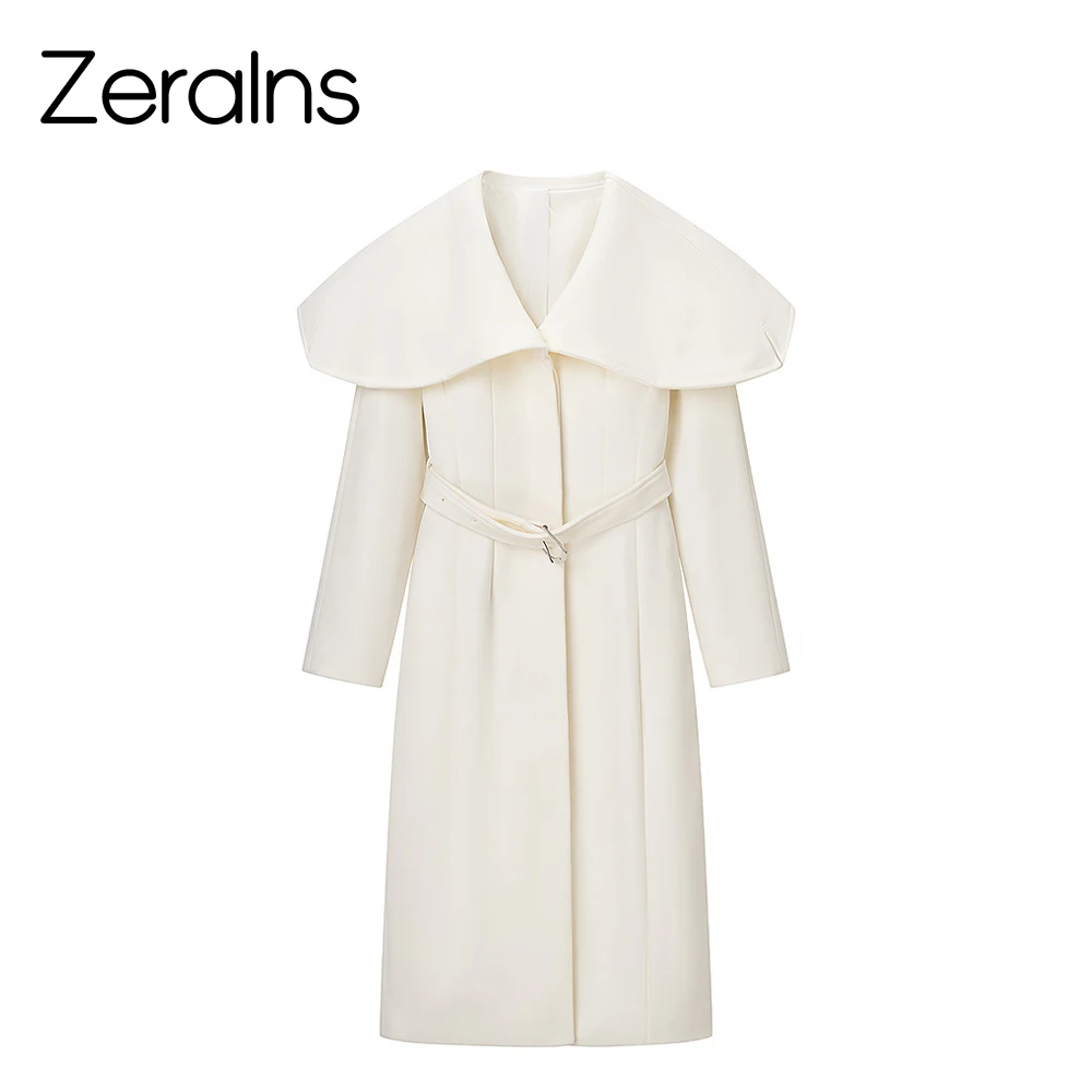 

ZERAINS Autumn new women's clothing fashion personality temperament versatile commuting white woolen belt windbreaker