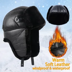 Earflap Hat Winter Cap Man 2026 Autumn Black Pu Leather Caps Warm Ushanka Russian Faux Fur Bomber Aviator Trapper Hats Men