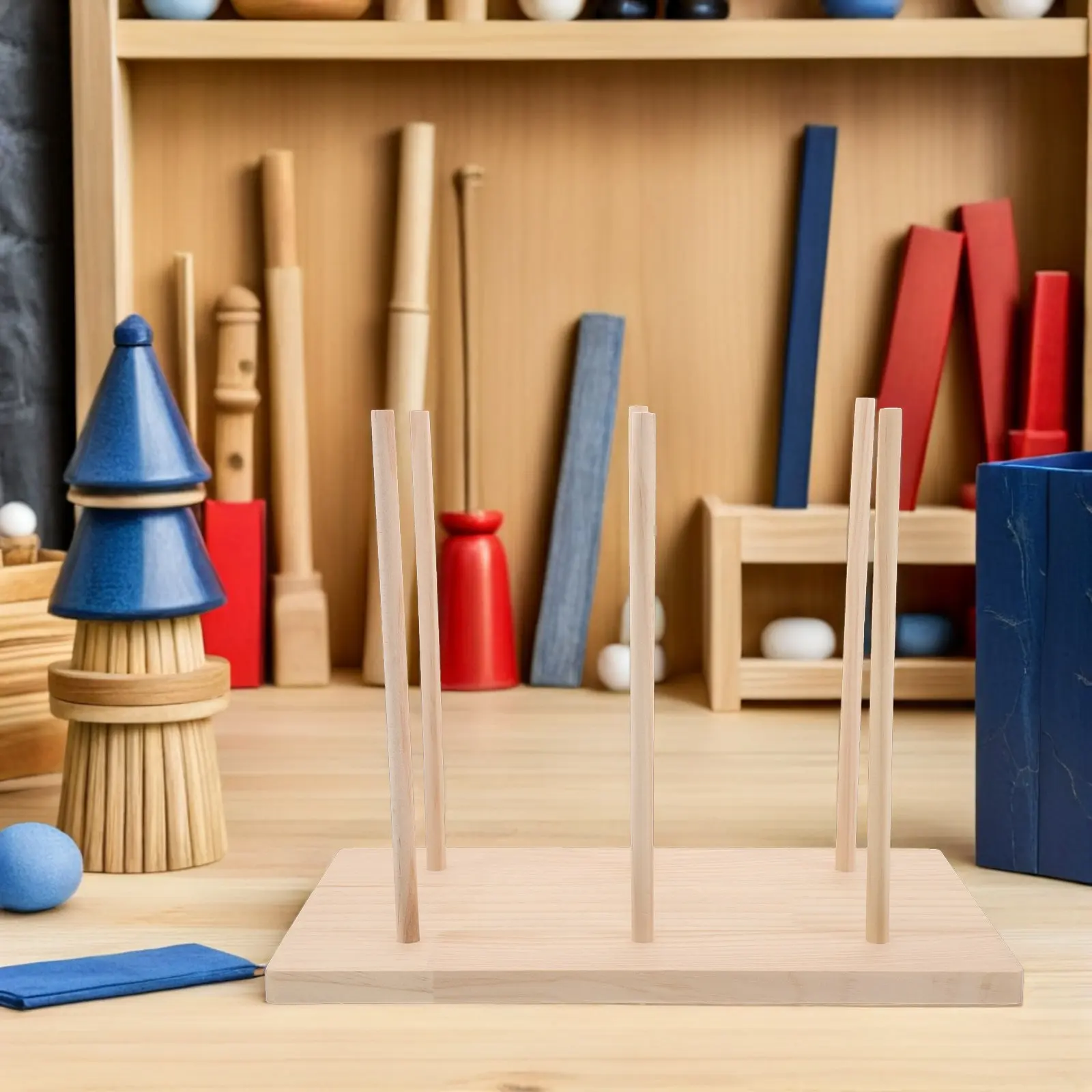 Finger Puppet Organizer Rack Wooden Display Stand for Classroom Home Natural Wood Space Saving Anti-Crush Puppet Holder Storage