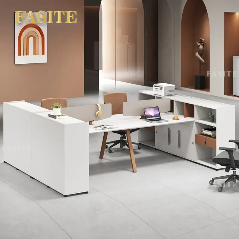 For Financial Office Simple Modern High Cabinet Multi Storage Space Staff Position Desk and Chair Combination Computer Desk