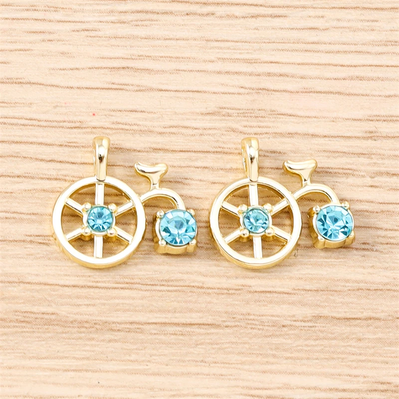5 Stück 14x13mm Niedliche Kristall-Legierungs-Fahrrad-Anhänger für Schmuckherstellung, Halsketten, Ohrringe, Armbänder, DIY-Bastelzubehör – Detail 4