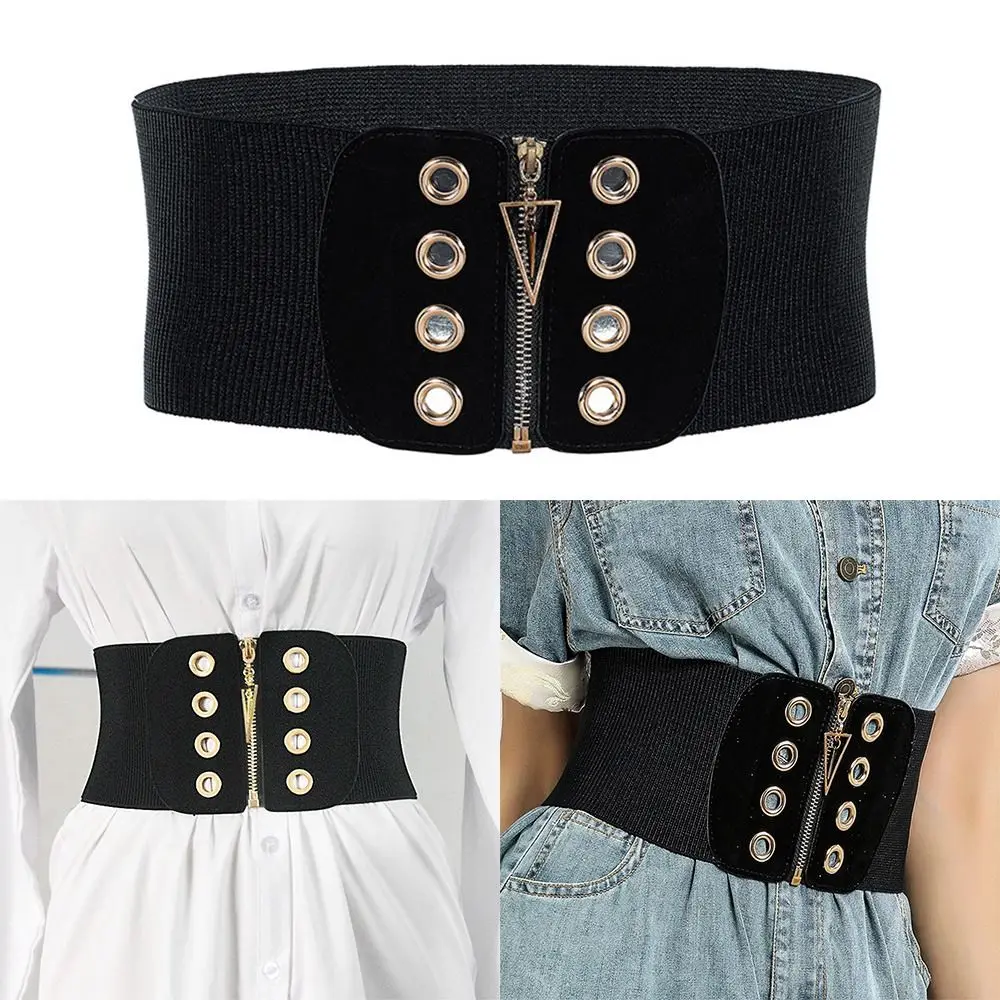 เข็มขัดรัดเอวแฟชั่นแบบยางยืดสีดำ เอวยางยืดสำหรับชุดเดรสพลัสไซส์ เอวทรงเปปลัมสำหรับกระโปรง เดรส และเสื้อโค้ท